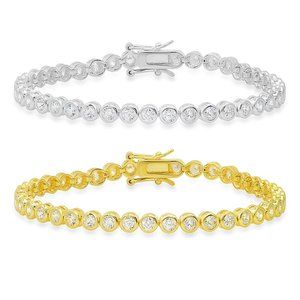 Gold/Silver Bezel-set Diamond CZ Tennis Bracelet - 7.25" - Stamped 925